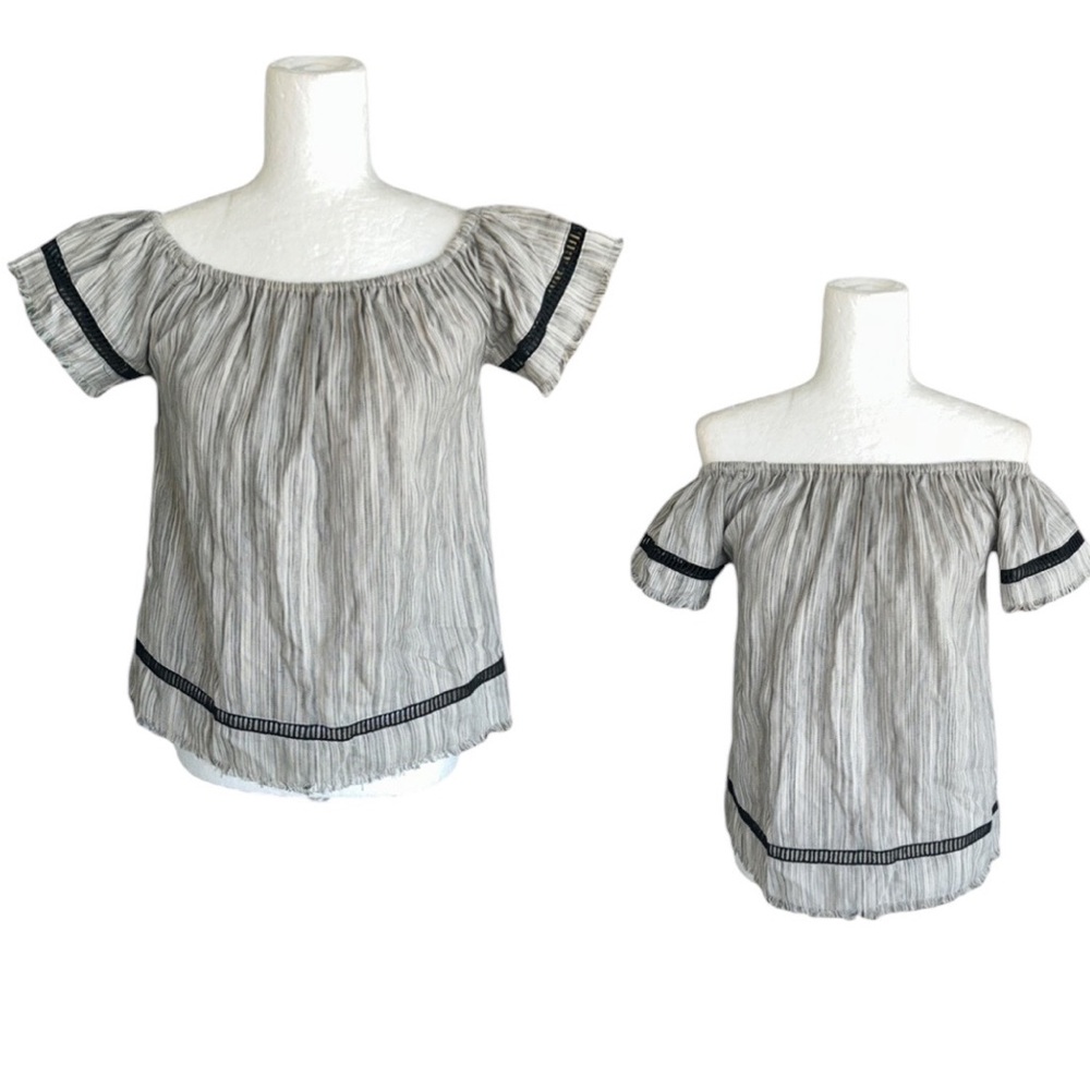 Anthropologie dRA Los Angeles Gray & Black Fringe Off Shoulder Cropped Top - S